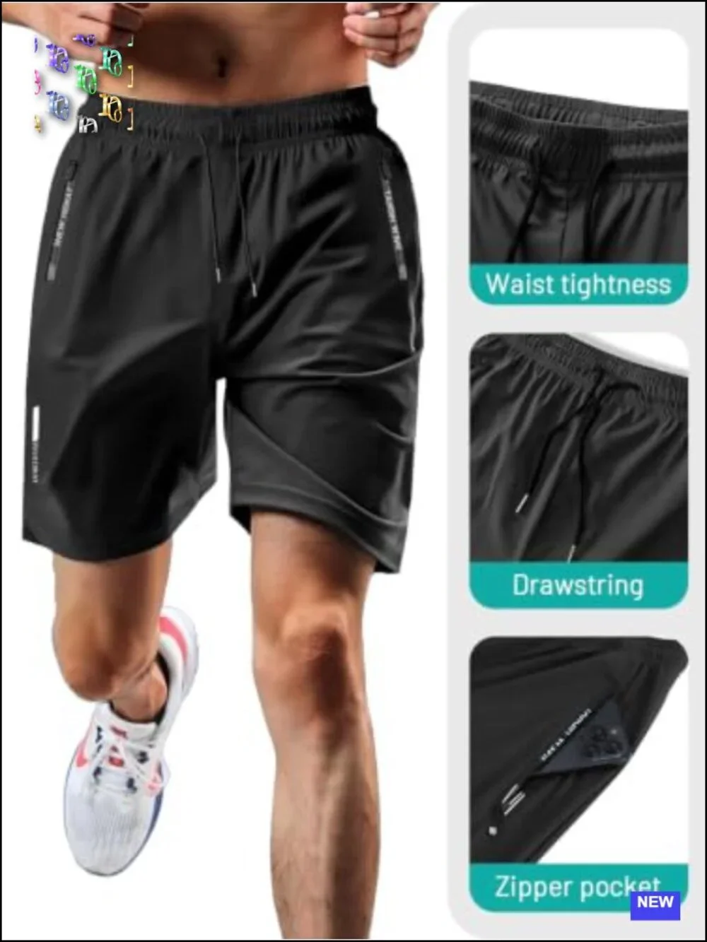 Men's Quick-Dry Athletic Shorts with Zipper Pockets, 4-Way Stretch